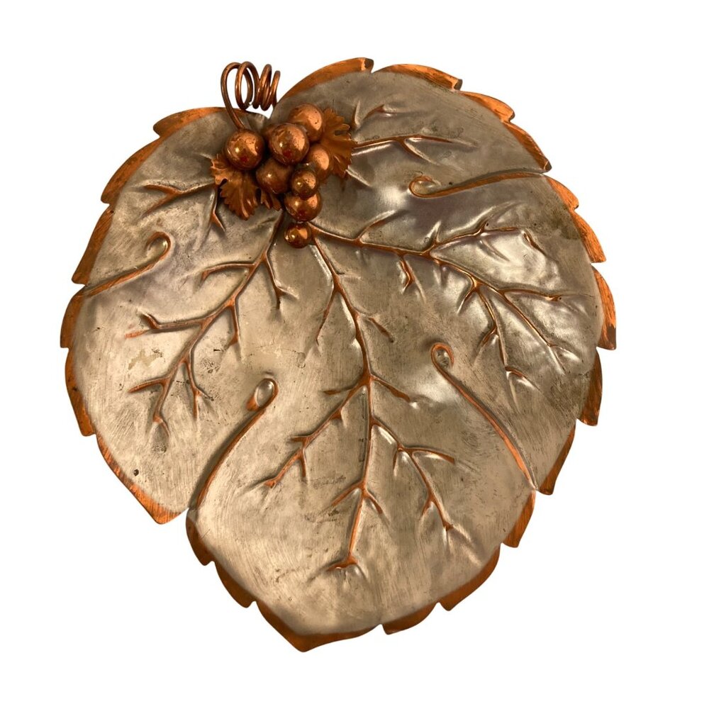 Vintage Italian Mixed Metal Grape Leaf Bowl Trinket Dish